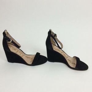 Sam Edleman Neesa Black Suede Wedge Sandals Sz 7.5